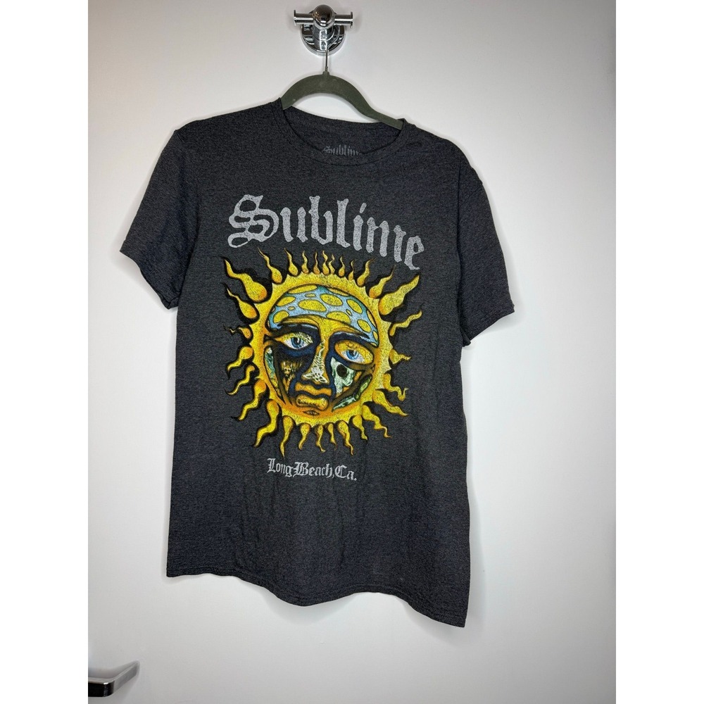 Sublime "Long Beach CA" Grey Band T Shirt Sun Graphic Short Sleeve Grunge Tee